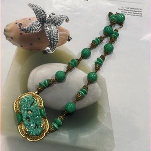 Vintage Art Deco Czech Carved Glass Necklace